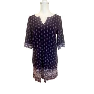 LUCKY BRAND PURPLE BLACK V NECK TUNIC SHORT DRESS WOMENS SIZE MEDIUM